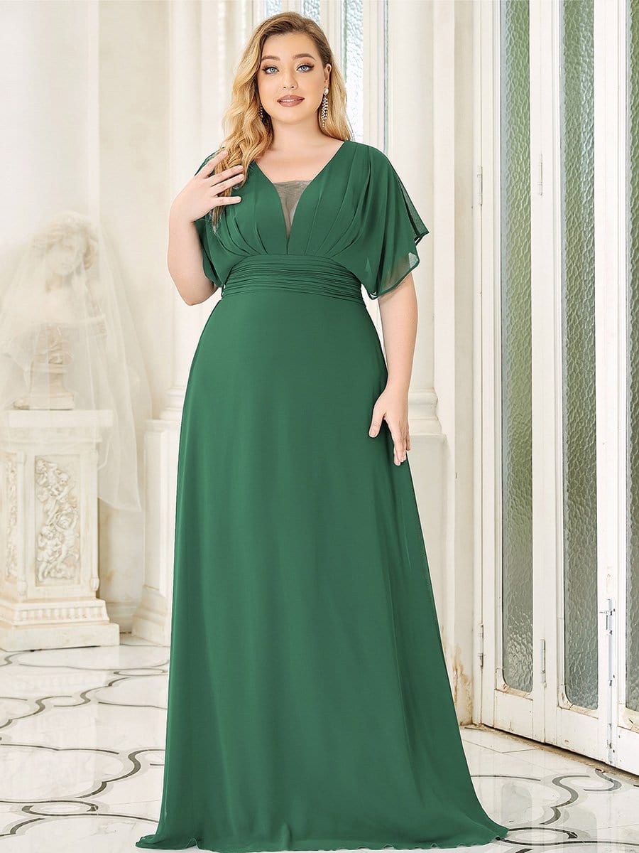 Plus Size Empire Waist Chiffon Formal Maxi Evening Dress #color_Green Bean 