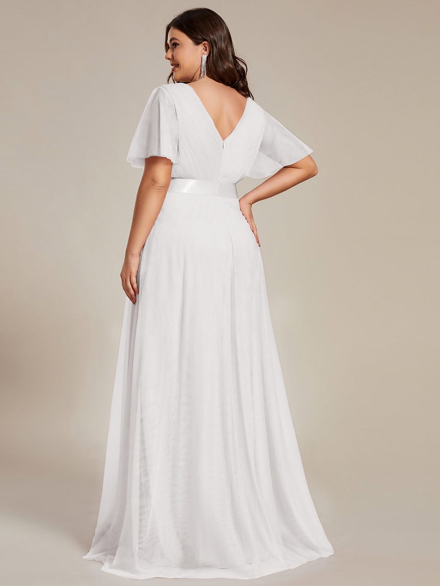 Women's Floor-Length Plus Size Formal Bridesmaid Dress with Short Sleeve #color_White