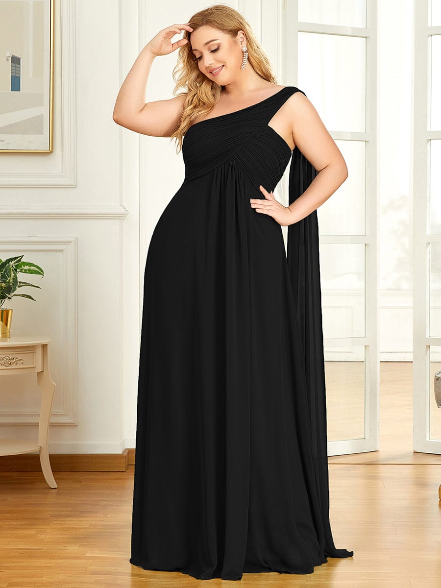 Plus Size Chiffon One Shoulder Formal Evening Dresses for Women #color_Black