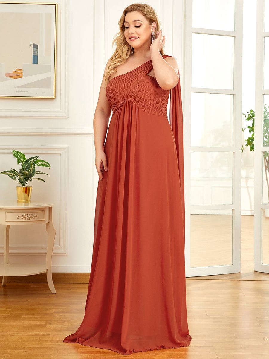 Plus Size Chiffon One Shoulder Formal Evening Dresses for Women #color_Burnt Orange 