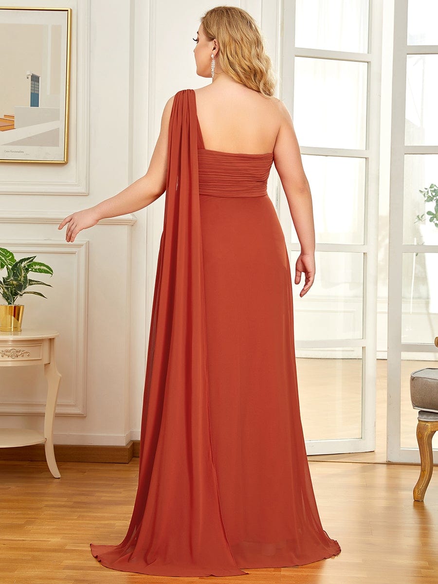 Plus Size Chiffon One Shoulder Formal Evening Dresses for Women #color_Burnt Orange 