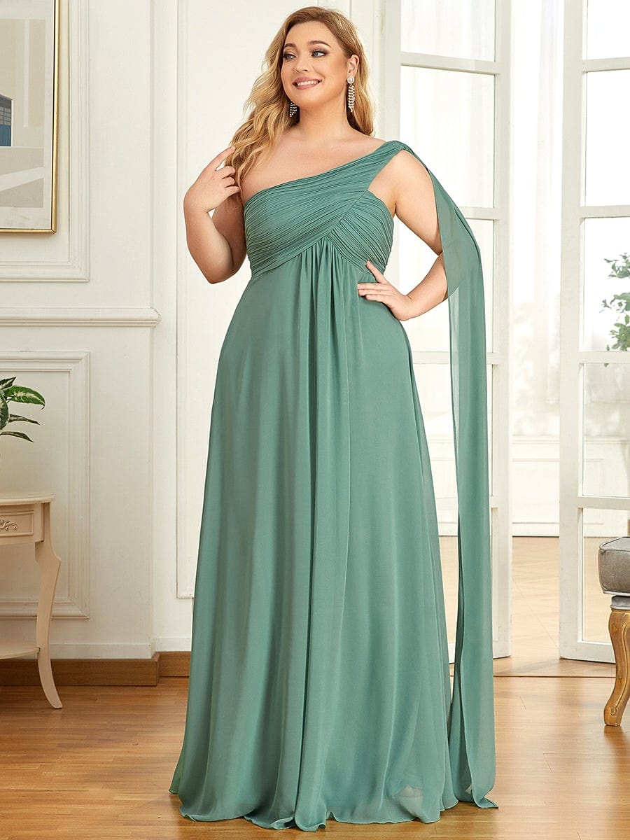 Plus Size Chiffon One Shoulder Formal Evening Dresses for Women #color_Green Bean 