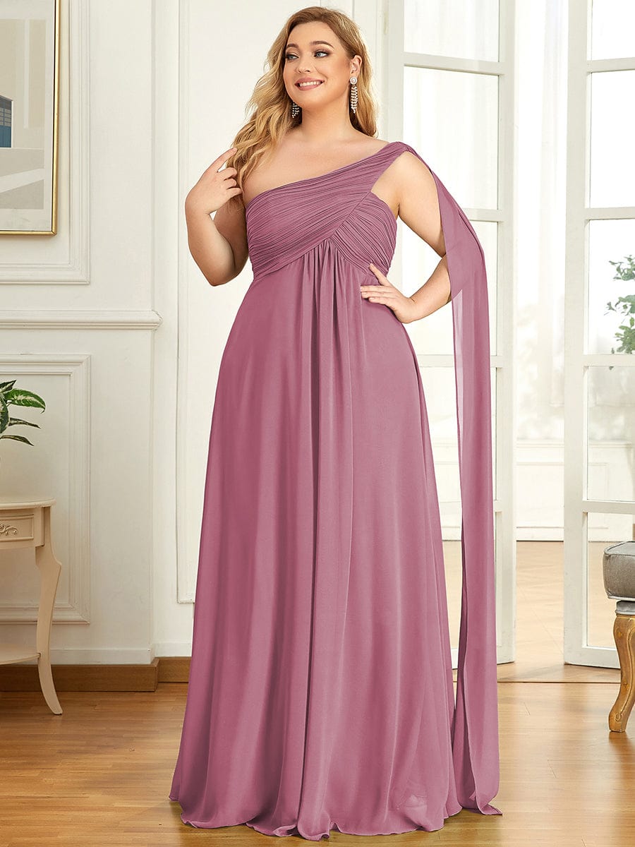 Plus Size Chiffon One Shoulder Formal Evening Dresses for Women #color_Purple Orchid