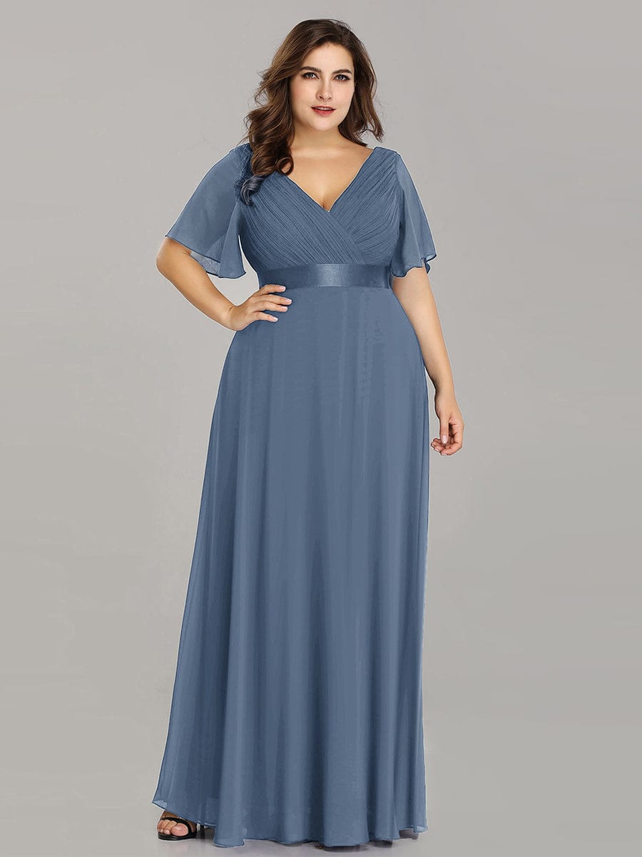 Custom Size Flutter Sleeves Chiffon Empire Waist Bridesmaid Dress #color_Dusty Blue