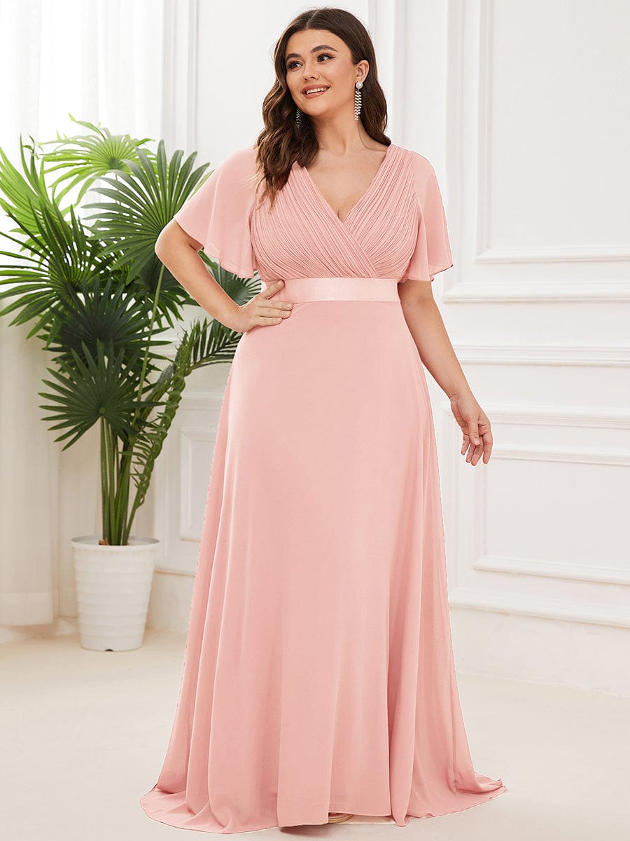 Custom Size Flutter Sleeves Chiffon Empire Waist Bridesmaid Dress #color_Pink