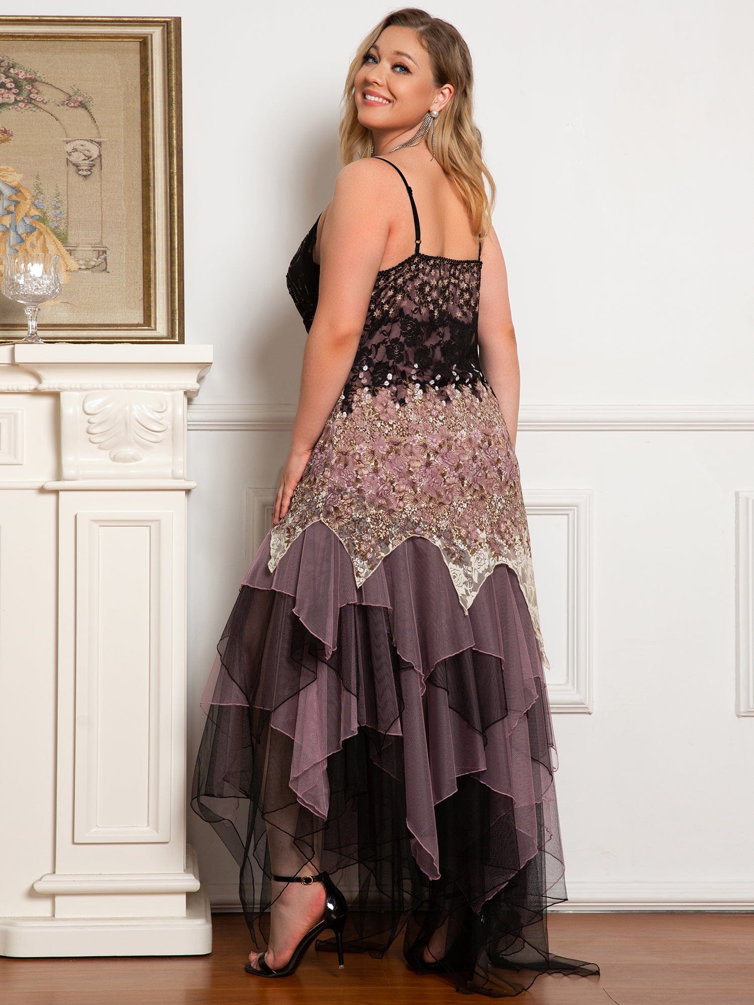 Plus Size V Neck Asymmetrical Hems Prom Dresses #color_Purple Orchid 